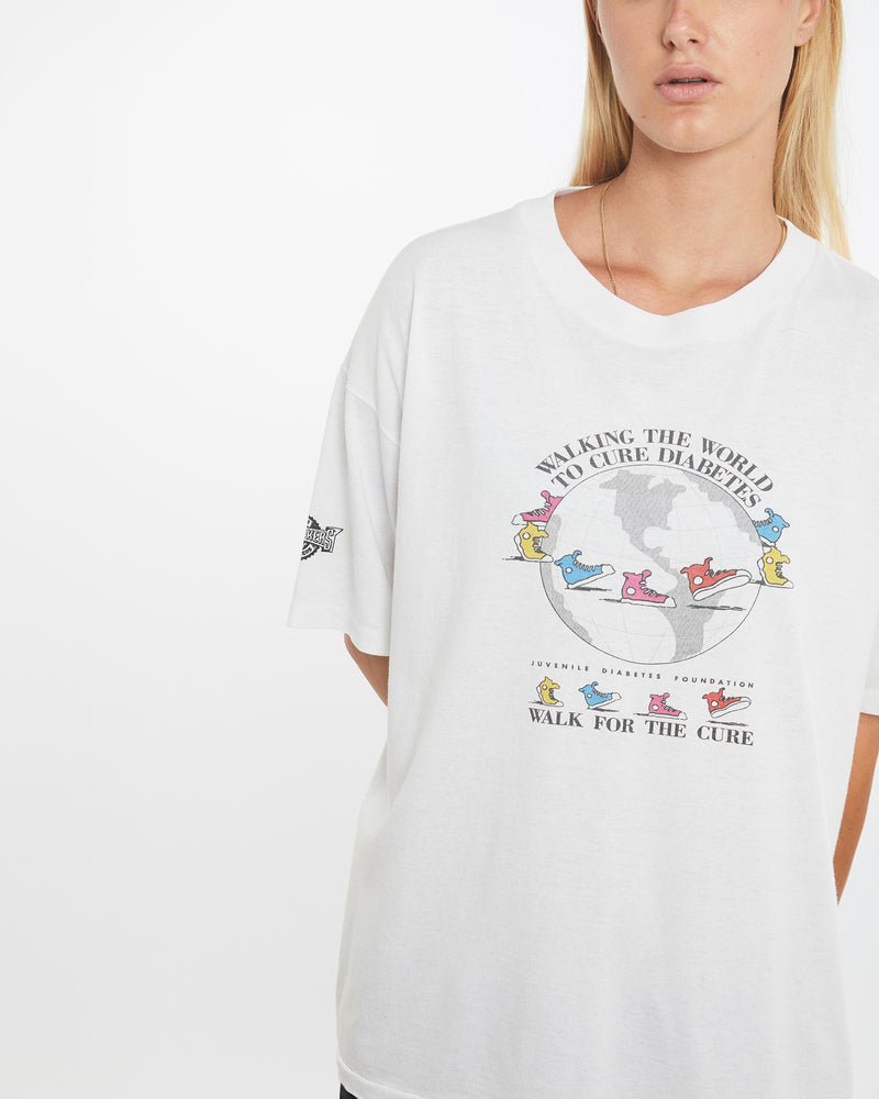 Vintage, 90s, Walk, For, The, Cure', Diabetes, Foundation, Tee, The Real Deal, size medium, colour White, newtown, sydney, australia, thrift store, opshop, preloved, secondhand, sustainable, retro, antique, 70s, 80s, 90s, 2000s, 00s, fashion, clothing, streetwear, trendy, garment, style, boutique, store, shop, archive, sale, cheap, best, top, T-Shirts