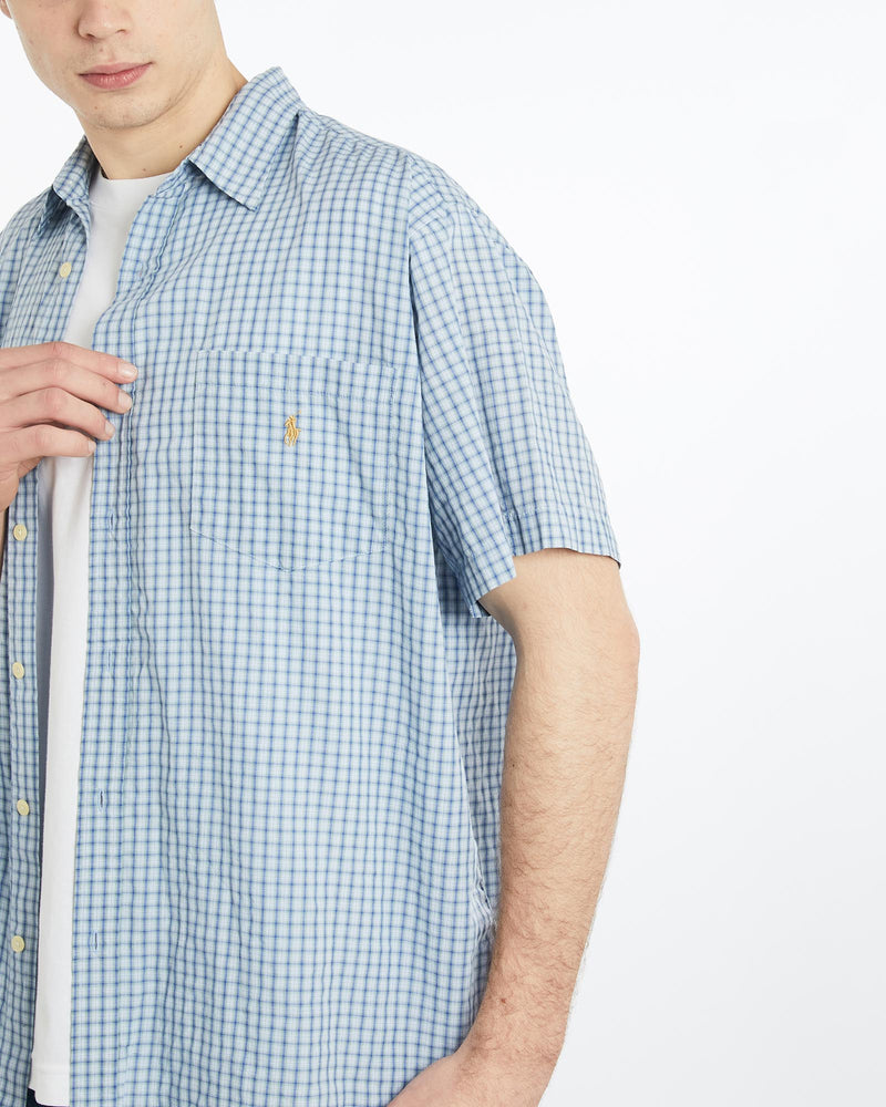 Vintage, 90s, Polo, Ralph, Lauren, Short, Sleeve, Button, Up, Shirt, The Real Deal, size extra large, colour Blue, newtown, sydney, australia, thrift store, opshop, preloved, secondhand, sustainable, retro, antique, 70s, 80s, 90s, 2000s, 00s, fashion, clothing, streetwear, trendy, garment, style, boutique, store, shop, archive, sale, cheap, best, top, Shirts