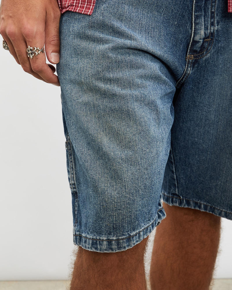 Vintage, Wrangler, Denim, Carpenter, Shorts, The Real Deal, size 36", colour Blue, newtown, sydney, australia, thrift store, opshop, preloved, secondhand, sustainable, retro, antique, 70s, 80s, 90s, 2000s, 00s, fashion, clothing, streetwear, trendy, garment, style, boutique, store, shop, archive, sale, cheap, best, top, Shorts