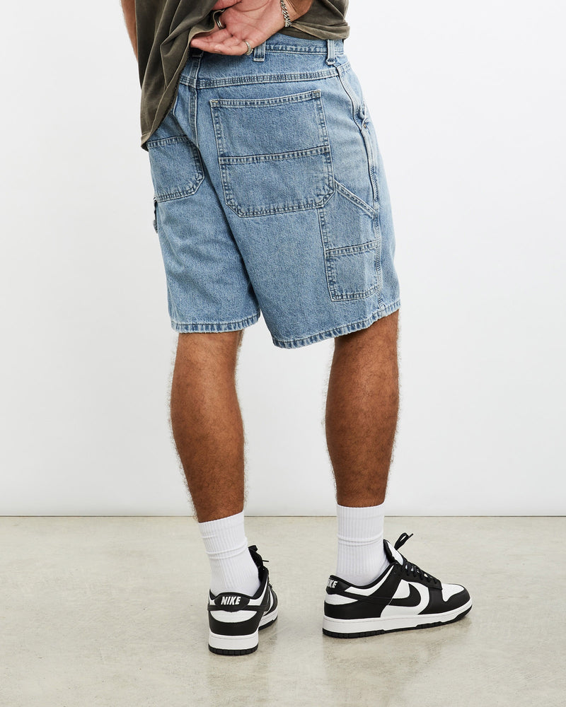 Vintage, Lee, Carpenter, Denim, Shorts, The Real Deal, size 35", colour Blue, newtown, sydney, australia, thrift store, opshop, preloved, secondhand, sustainable, retro, antique, 70s, 80s, 90s, 2000s, 00s, fashion, clothing, streetwear, trendy, garment, style, boutique, store, shop, archive, sale, cheap, best, top, Shorts