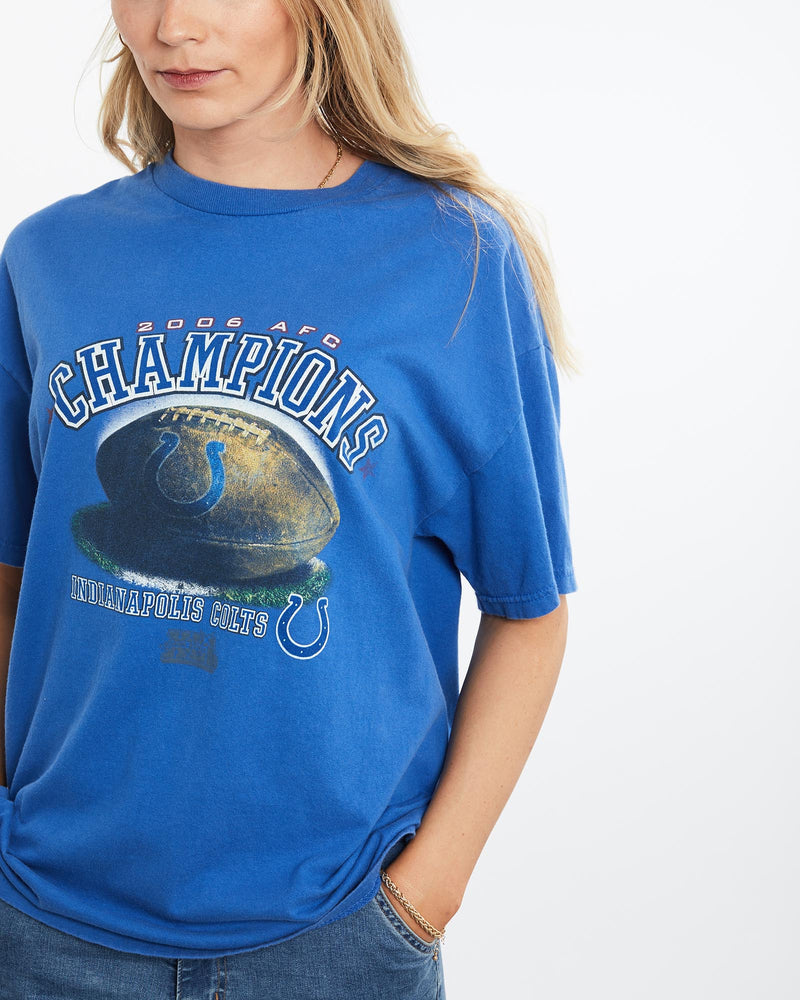 Vintage, NFL, Indianapolis, Colts, Tee, The Real Deal, size medium, colour Blue, newtown, sydney, australia, thrift store, opshop, preloved, secondhand, sustainable, retro, antique, 70s, 80s, 90s, 2000s, 00s, fashion, clothing, streetwear, trendy, garment, style, boutique, store, shop, archive, sale, cheap, best, top, T-Shirts