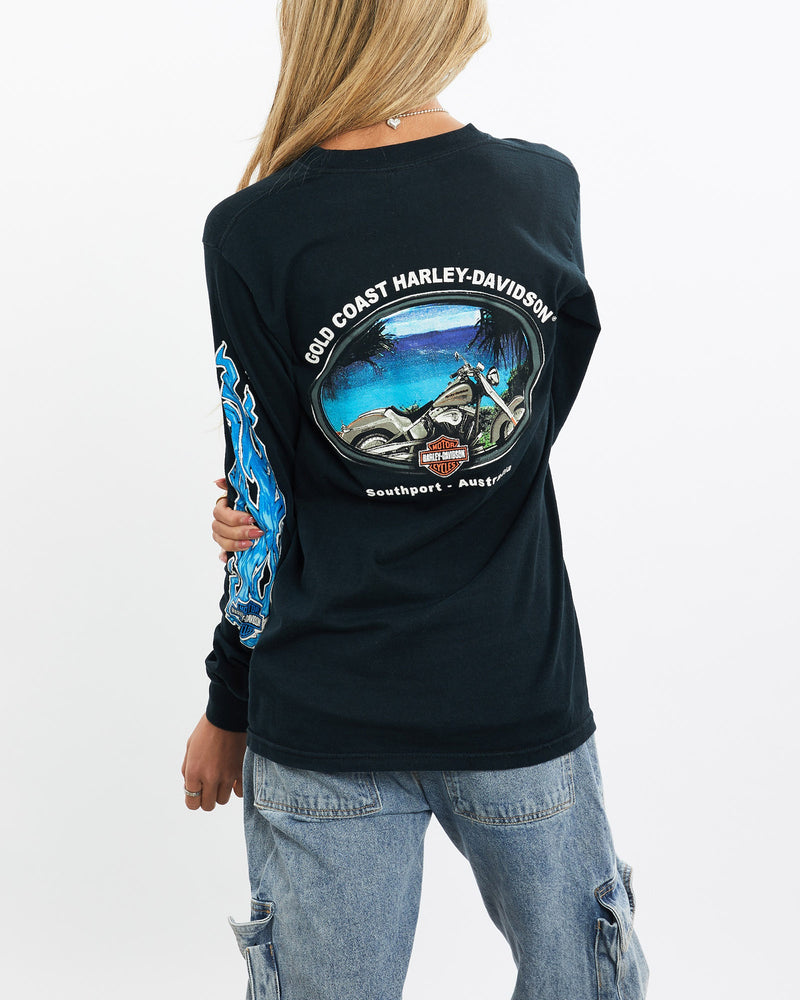 Vintage, Harley, Davidson, Long, Sleeve, Tee, The Real Deal, size small, colour Black, newtown, sydney, australia, thrift store, opshop, preloved, secondhand, sustainable, retro, antique, 70s, 80s, 90s, 2000s, 00s, fashion, clothing, streetwear, trendy, garment, style, boutique, store, shop, archive, sale, cheap, best, top, T-Shirts