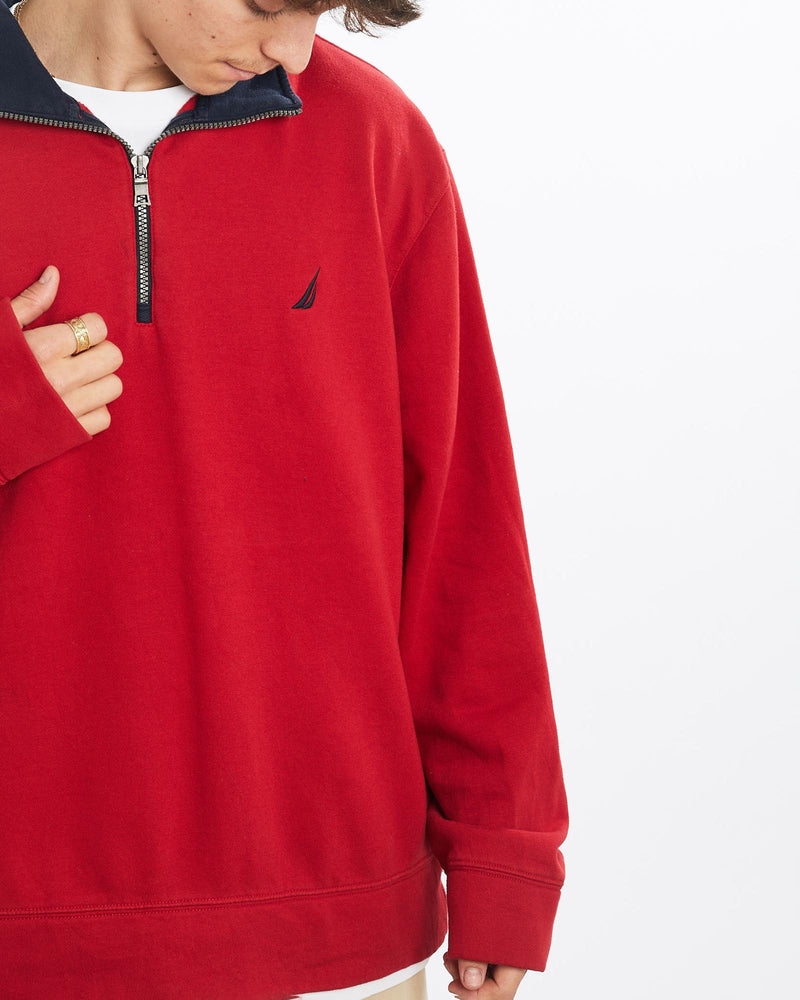 Vintage, Nautica, Quarter, Zip, Sweatshirt, The Real Deal, size extra large, colour Red, newtown, sydney, australia, thrift store, opshop, preloved, secondhand, sustainable, retro, antique, 70s, 80s, 90s, 2000s, 00s, fashion, clothing, streetwear, trendy, garment, style, boutique, store, shop, archive, sale, cheap, best, top, Sweats and hoodies