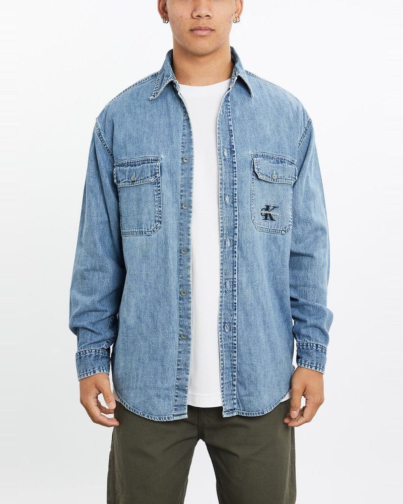 Vintage, Calvin, Klein, Denim, Button, Up, Shirt, The Real Deal, size large, colour Blue, newtown, sydney, australia, thrift store, opshop, preloved, secondhand, sustainable, retro, antique, 70s, 80s, 90s, 2000s, 00s, fashion, clothing, streetwear, trendy, garment, style, boutique, store, shop, archive, sale, cheap, best, top, Shirts