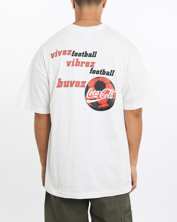 Vintage, 1998, FIFA, World, Cup, France, Coca, Cola, Tee, The Real Deal, size extra large, colour White, newtown, sydney, australia, thrift store, opshop, preloved, secondhand, sustainable, retro, antique, 70s, 80s, 90s, 2000s, 00s, fashion, clothing, streetwear, trendy, garment, style, boutique, store, shop, archive, sale, cheap, best, top, T-Shirts