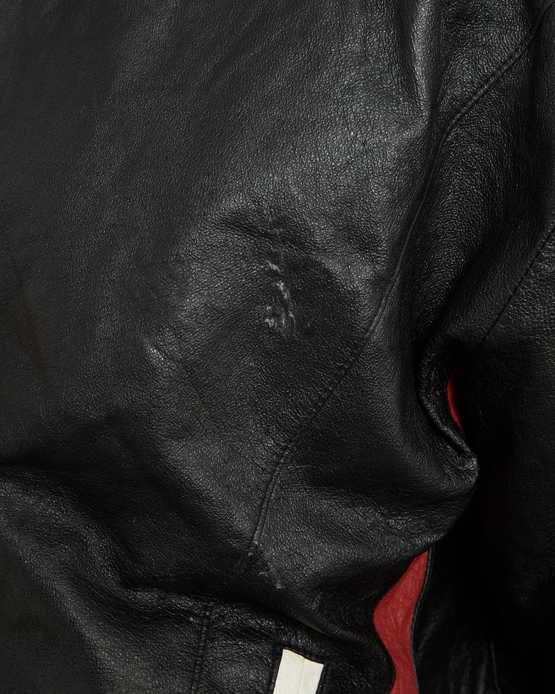 Vintage, 90s, U.S.A, Leather, Bomber, Jacket, The Real Deal, size extra large, colour Multicolour, newtown, sydney, australia, thrift store, opshop, preloved, secondhand, sustainable, retro, antique, 70s, 80s, 90s, 2000s, 00s, fashion, clothing, streetwear, trendy, garment, style, boutique, store, shop, archive, sale, cheap, best, top, Jackets