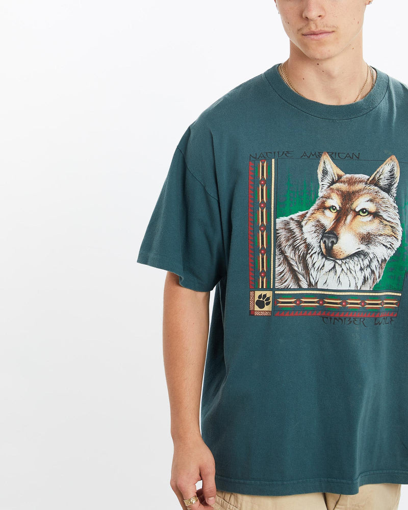 Vintage, 90s, Timber, Wolf, Wildlife, Tee, The Real Deal, size large, colour Green, newtown, sydney, australia, thrift store, opshop, preloved, secondhand, sustainable, retro, antique, 70s, 80s, 90s, 2000s, 00s, fashion, clothing, streetwear, trendy, garment, style, boutique, store, shop, archive, sale, cheap, best, top, T-Shirts