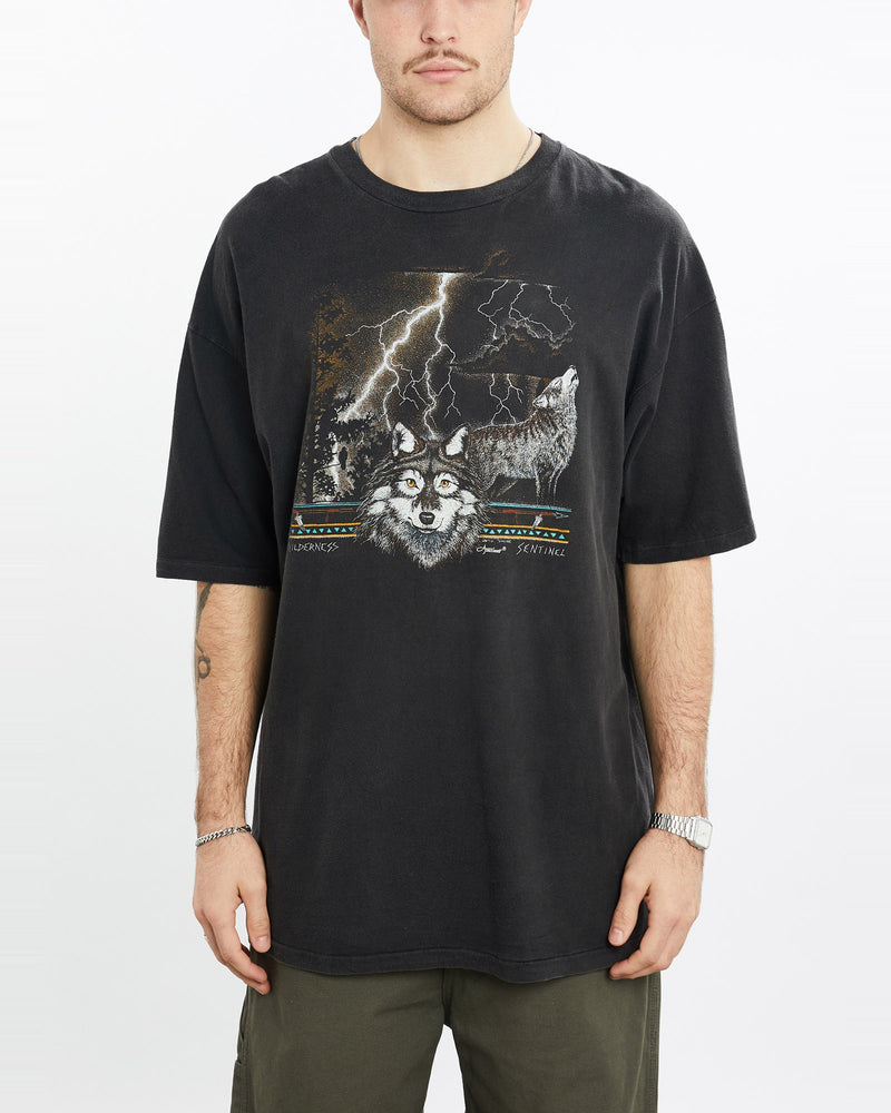 Vintage, 90s, Wolf, Wildlife, Tee, The Real Deal, size extra large, colour Black, newtown, sydney, australia, thrift store, opshop, preloved, secondhand, sustainable, retro, antique, 70s, 80s, 90s, 2000s, 00s, fashion, clothing, streetwear, trendy, garment, style, boutique, store, shop, archive, sale, cheap, best, top, T-Shirts