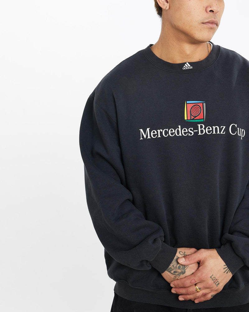 Vintage, Adidas, Mercedes-Benz, Tennis, Cup, Sweatshirt, The Real Deal, size extra large, colour Black, newtown, sydney, australia, thrift store, opshop, preloved, secondhand, sustainable, retro, antique, 70s, 80s, 90s, 2000s, 00s, fashion, clothing, streetwear, trendy, garment, style, boutique, store, shop, archive, sale, cheap, best, top, Sweats and hoodies