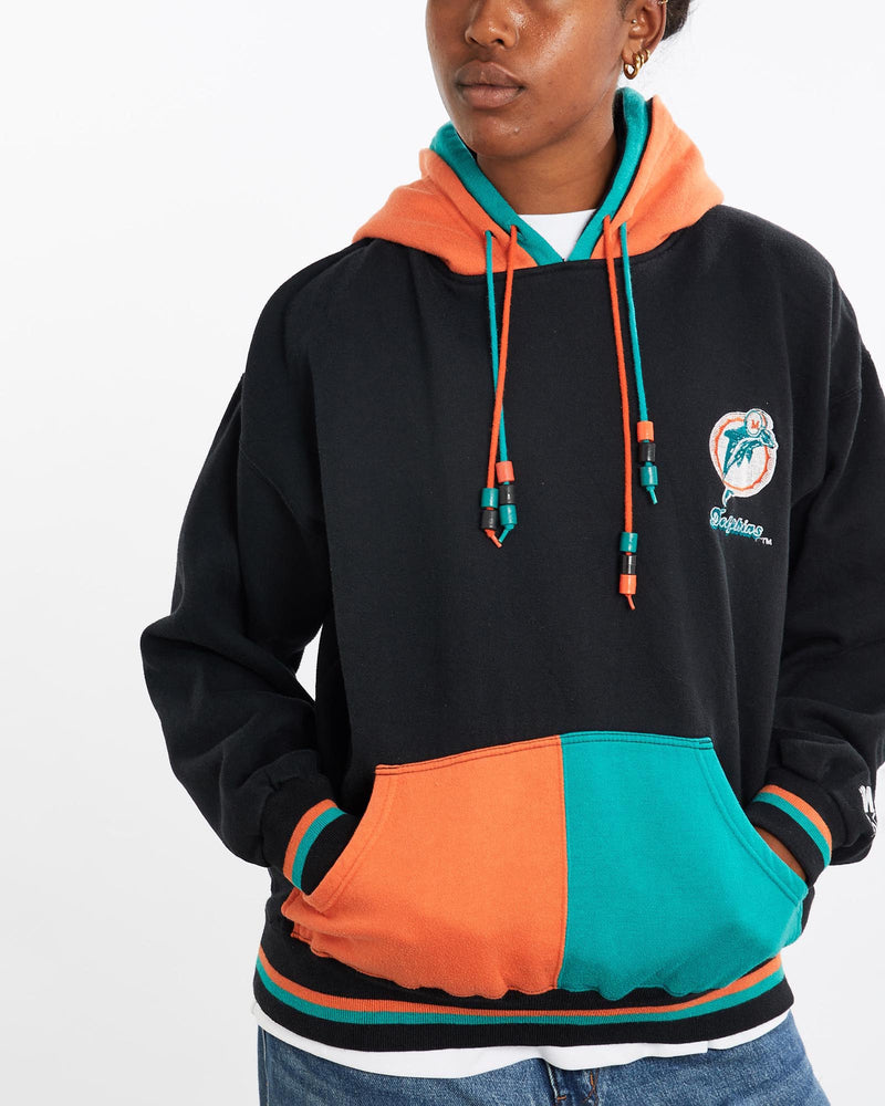 Vintage, NFL, Miami, Dolphins, Hooded, Sweatshirt, The Real Deal, size medium, colour Black, newtown, sydney, australia, thrift store, opshop, preloved, secondhand, sustainable, retro, antique, 70s, 80s, 90s, 2000s, 00s, fashion, clothing, streetwear, trendy, garment, style, boutique, store, shop, archive, sale, cheap, best, top, Sweats and hoodies