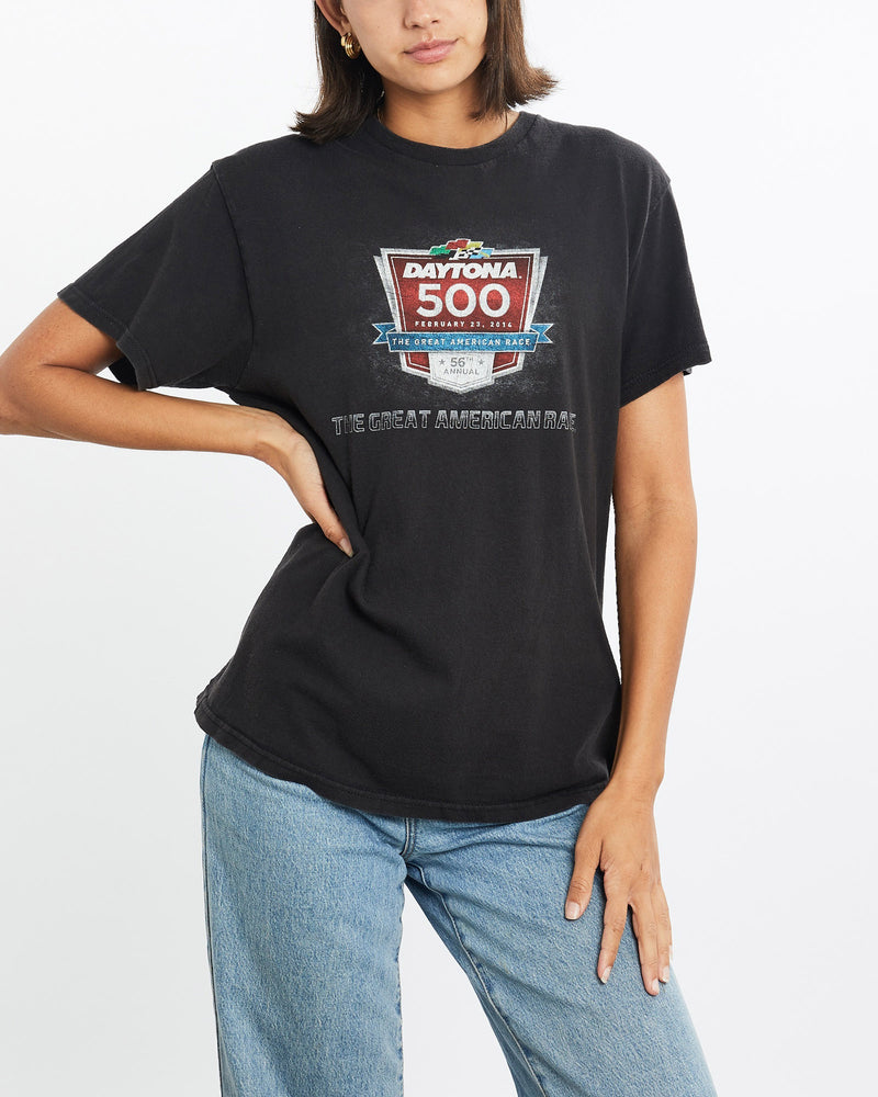 Daytona, 500, NASCAR, Racing, Tee, The Real Deal, size small, colour Black, newtown, sydney, australia, thrift store, opshop, preloved, secondhand, sustainable, retro, antique, 70s, 80s, 90s, 2000s, 00s, fashion, clothing, streetwear, trendy, garment, style, boutique, store, shop, archive, sale, cheap, best, top, T-Shirts