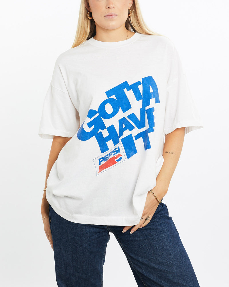 Vintage, 80s, Pepsi, Cola, Tee, The Real Deal, size medium, colour White, newtown, sydney, australia, thrift store, opshop, preloved, secondhand, sustainable, retro, antique, 70s, 80s, 90s, 2000s, 00s, fashion, clothing, streetwear, trendy, garment, style, boutique, store, shop, archive, sale, cheap, best, top, T-Shirts