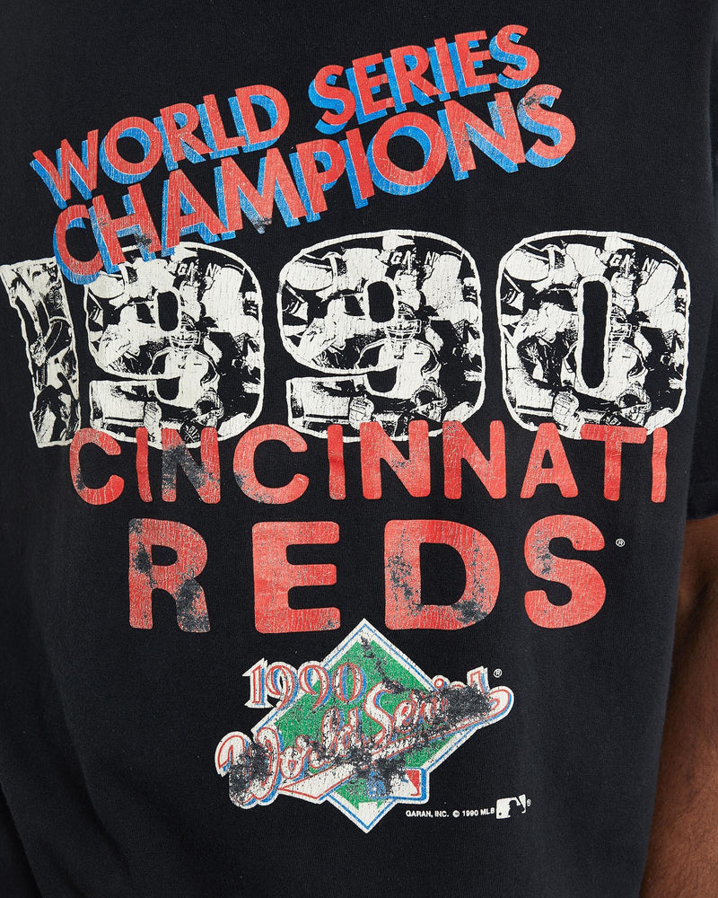 Vintage, 1990, MLB, Cincinnati, Reds, World, Series, Tee, The Real Deal, size large, colour Black, newtown, sydney, australia, thrift store, opshop, preloved, secondhand, sustainable, retro, antique, 70s, 80s, 90s, 2000s, 00s, fashion, clothing, streetwear, trendy, garment, style, boutique, store, shop, archive, sale, cheap, best, top, T-Shirts