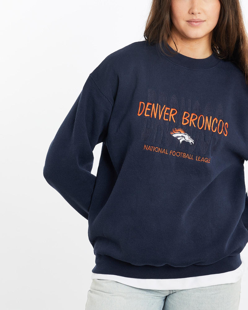 Vintage, 90s, NFL, Denver, Broncos, Sweatshirt, The Real Deal, size medium, colour Blue, newtown, sydney, australia, thrift store, opshop, preloved, secondhand, sustainable, retro, antique, 70s, 80s, 90s, 2000s, 00s, fashion, clothing, streetwear, trendy, garment, style, boutique, store, shop, archive, sale, cheap, best, top, Sweats and hoodies