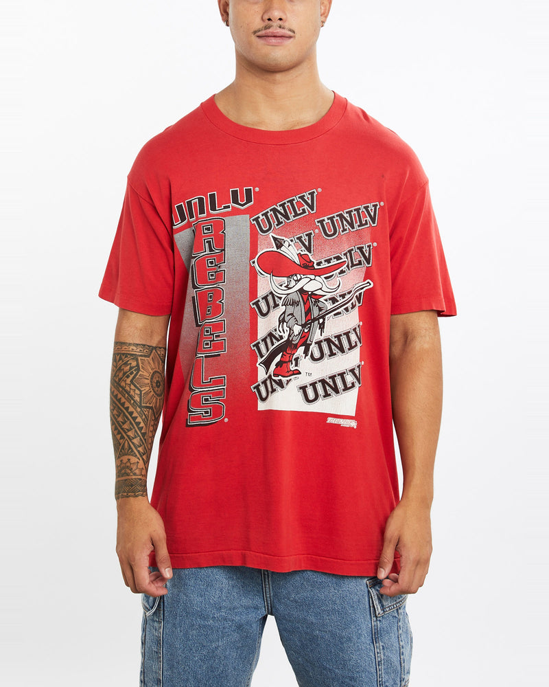 Vintage, 90s, NCAA, UNLV, Runnin, Rebels, Tee, The Real Deal, size extra large, colour Red, newtown, sydney, australia, thrift store, opshop, preloved, secondhand, sustainable, retro, antique, 70s, 80s, 90s, 2000s, 00s, fashion, clothing, streetwear, trendy, garment, style, boutique, store, shop, archive, sale, cheap, best, top, T-Shirts