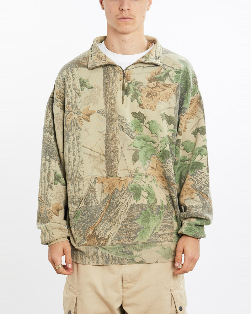 Vintage, Realtree, Camo, Quarter, Zip, Sweatshirt, The Real Deal, size large, colour Brown, newtown, sydney, australia, thrift store, opshop, preloved, secondhand, sustainable, retro, antique, 70s, 80s, 90s, 2000s, 00s, fashion, clothing, streetwear, trendy, garment, style, boutique, store, shop, archive, sale, cheap, best, top, Sweats and hoodies