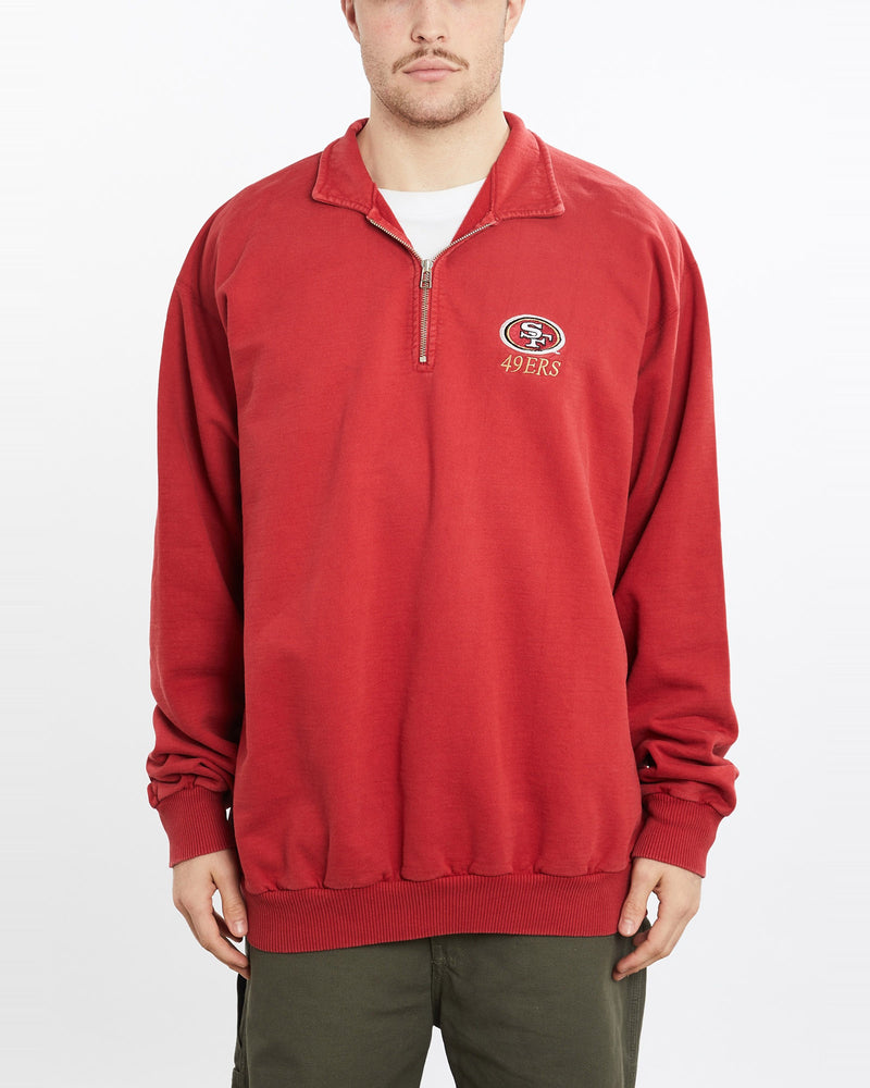 Vintage, 90s, NFL, San, Francisco, 49ers, Quarter, Zip, Sweatshirt, The Real Deal, size extra large, colour Red, newtown, sydney, australia, thrift store, opshop, preloved, secondhand, sustainable, retro, antique, 70s, 80s, 90s, 2000s, 00s, fashion, clothing, streetwear, trendy, garment, style, boutique, store, shop, archive, sale, cheap, best, top, Sweats and hoodies