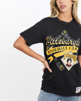 Vintage, 1989, MLB, Pittsburgh, Pirates, Tee, The Real Deal, size extra small, colour Black, newtown, sydney, australia, thrift store, opshop, preloved, secondhand, sustainable, retro, antique, 70s, 80s, 90s, 2000s, 00s, fashion, clothing, streetwear, trendy, garment, style, boutique, store, shop, archive, sale, cheap, best, top, T-Shirts