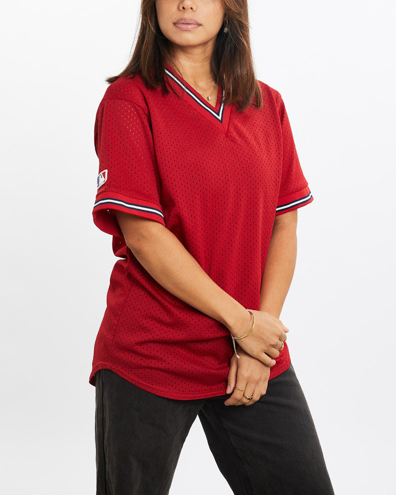 Vintage, 90s, MLB, Majestic, Mesh, Jersey, The Real Deal, size extra small, colour Red, newtown, sydney, australia, thrift store, opshop, preloved, secondhand, sustainable, retro, antique, 70s, 80s, 90s, 2000s, 00s, fashion, clothing, streetwear, trendy, garment, style, boutique, store, shop, archive, sale, cheap, best, top, T-Shirts