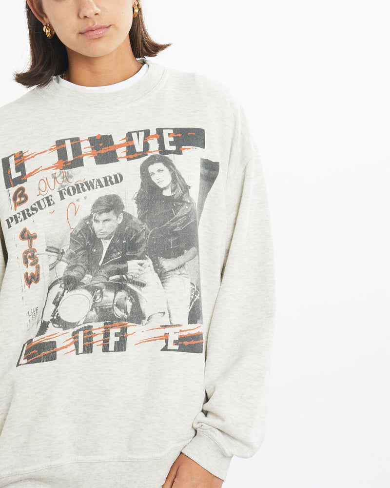 Vintage, 90s, Live, Life, Sweatshirt, The Real Deal, size small, colour Grey, newtown, sydney, australia, thrift store, opshop, preloved, secondhand, sustainable, retro, antique, 70s, 80s, 90s, 2000s, 00s, fashion, clothing, streetwear, trendy, garment, style, boutique, store, shop, archive, sale, cheap, best, top, Sweats and hoodies