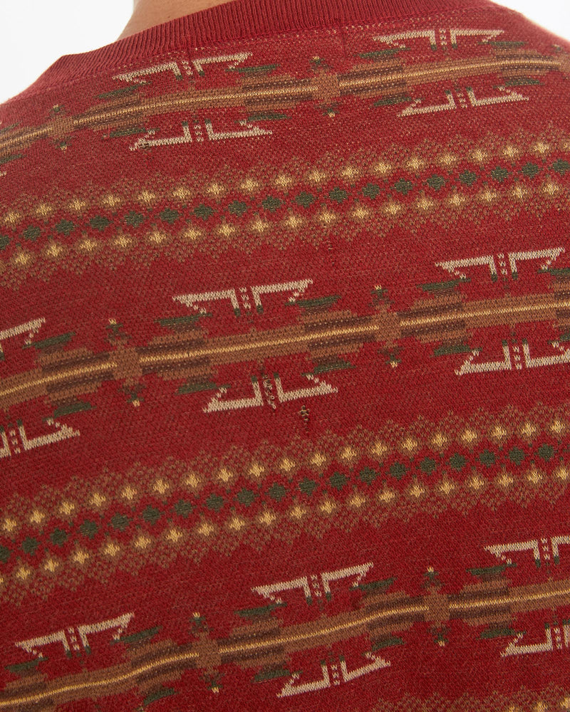 Vintage, 90s, Polo, Ralph, Lauren, Aztec, Henley, Tee, The Real Deal, size large, colour Red, newtown, sydney, australia, thrift store, opshop, preloved, secondhand, sustainable, retro, antique, 70s, 80s, 90s, 2000s, 00s, fashion, clothing, streetwear, trendy, garment, style, boutique, store, shop, archive, sale, cheap, best, top, T-Shirts