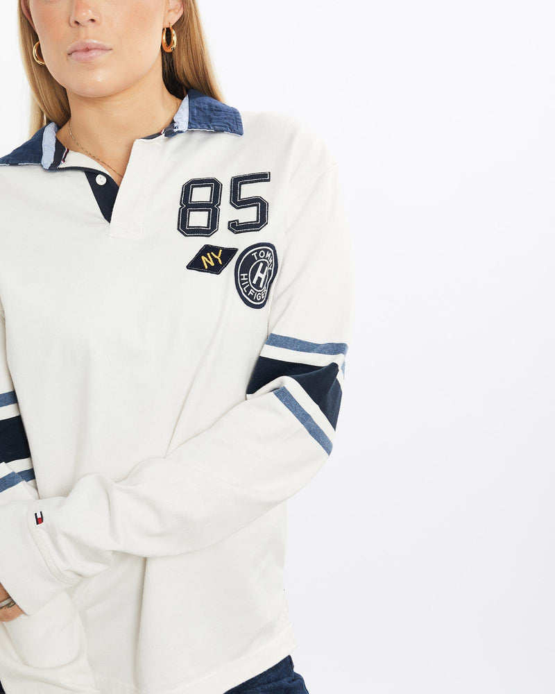 Vintage, Tommy, Hilfiger, Rugby, Shirt, The Real Deal, size medium, colour White, newtown, sydney, australia, thrift store, opshop, preloved, secondhand, sustainable, retro, antique, 70s, 80s, 90s, 2000s, 00s, fashion, clothing, streetwear, trendy, garment, style, boutique, store, shop, archive, sale, cheap, best, top, Shirts