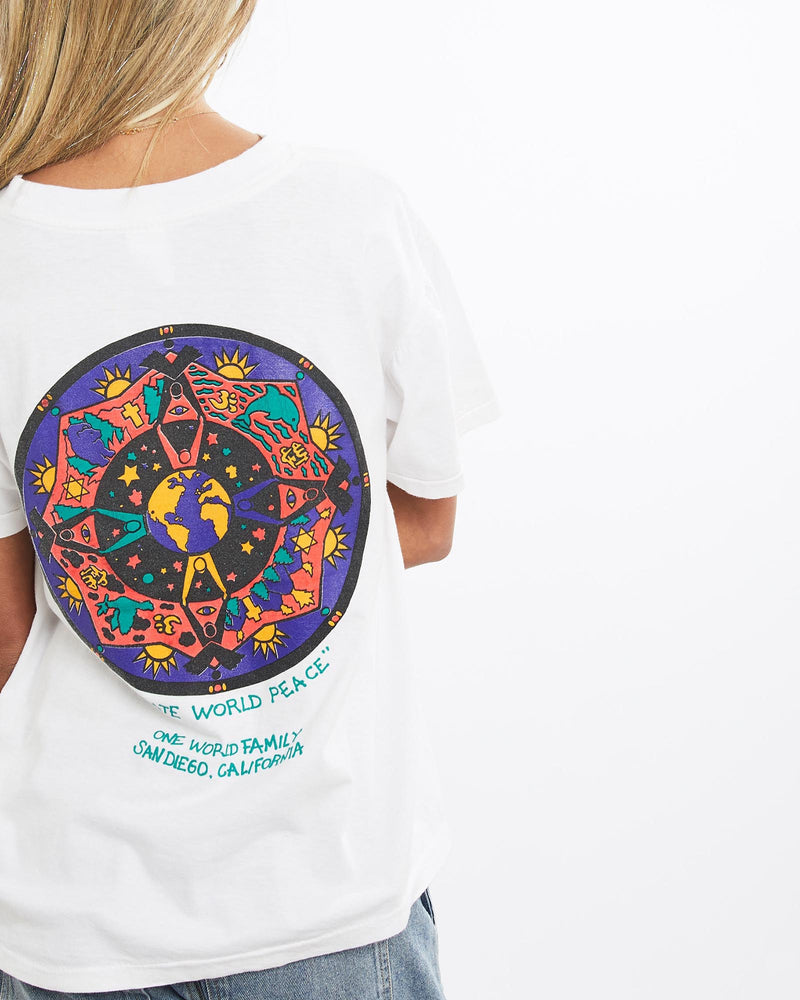 Vintage, 90s, Create, World, Peace', Tee, The Real Deal, size extra small, colour White, newtown, sydney, australia, thrift store, opshop, preloved, secondhand, sustainable, retro, antique, 70s, 80s, 90s, 2000s, 00s, fashion, clothing, streetwear, trendy, garment, style, boutique, store, shop, archive, sale, cheap, best, top, T-Shirts