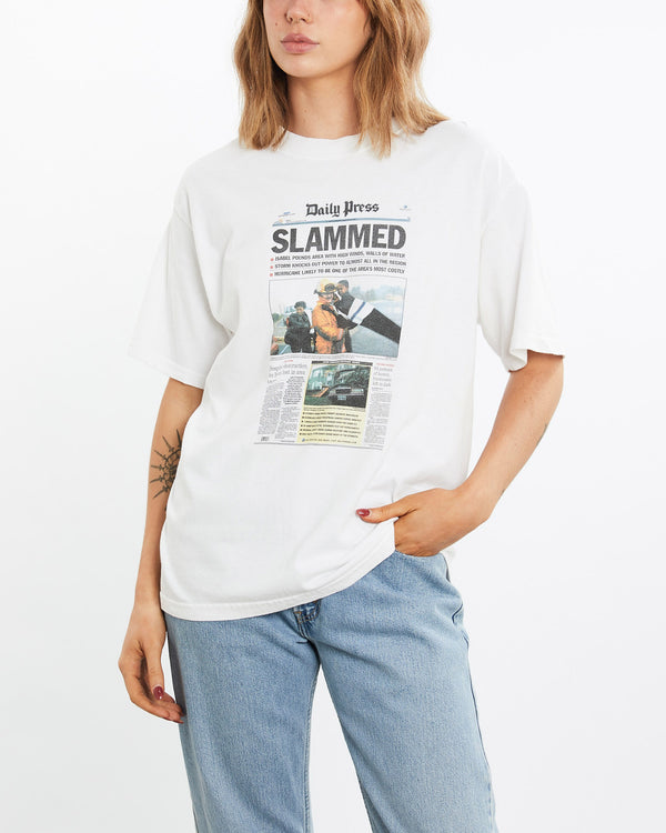 Vintage, Hurricane, Isabel, Front, Page, Tee, The Real Deal, size medium, colour White, newtown, sydney, australia, thrift store, opshop, preloved, secondhand, sustainable, retro, antique, 70s, 80s, 90s, 2000s, 00s, fashion, clothing, streetwear, trendy, garment, style, boutique, store, shop, archive, sale, cheap, best, top, T-Shirts