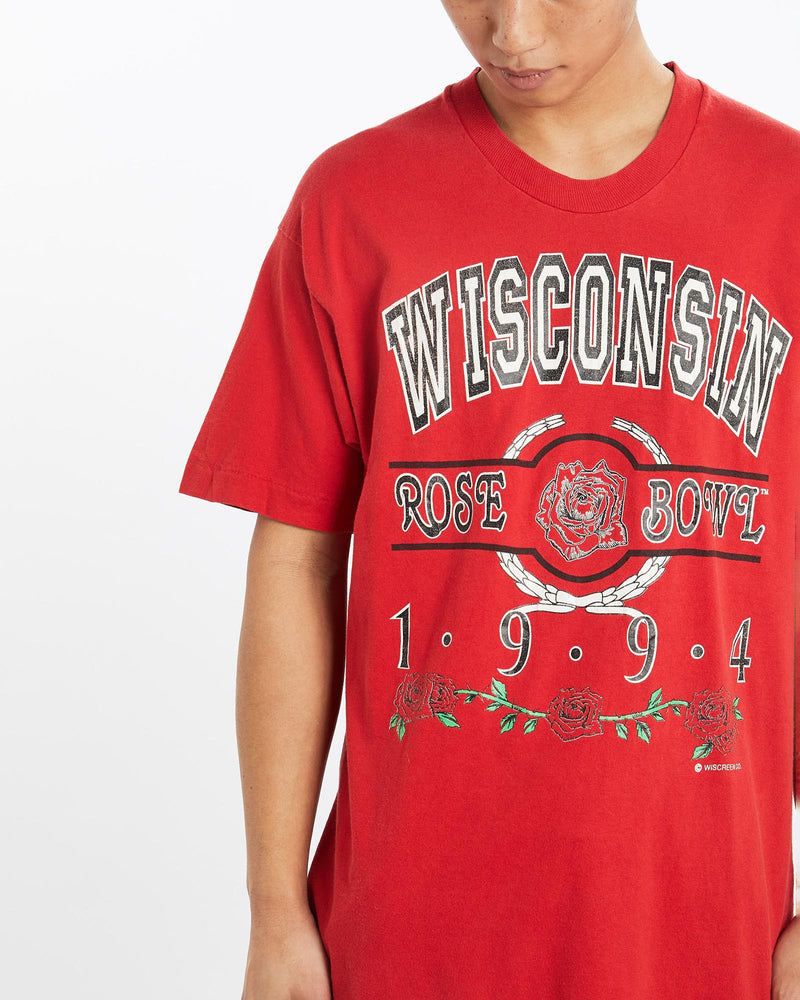 Vintage, 1994, NCAA, Wisconsin, Badgers, Rose, Bowl, Tall, Tee, The Real Deal, size large, colour Red, newtown, sydney, australia, thrift store, opshop, preloved, secondhand, sustainable, retro, antique, 70s, 80s, 90s, 2000s, 00s, fashion, clothing, streetwear, trendy, garment, style, boutique, store, shop, archive, sale, cheap, best, top, T-Shirts