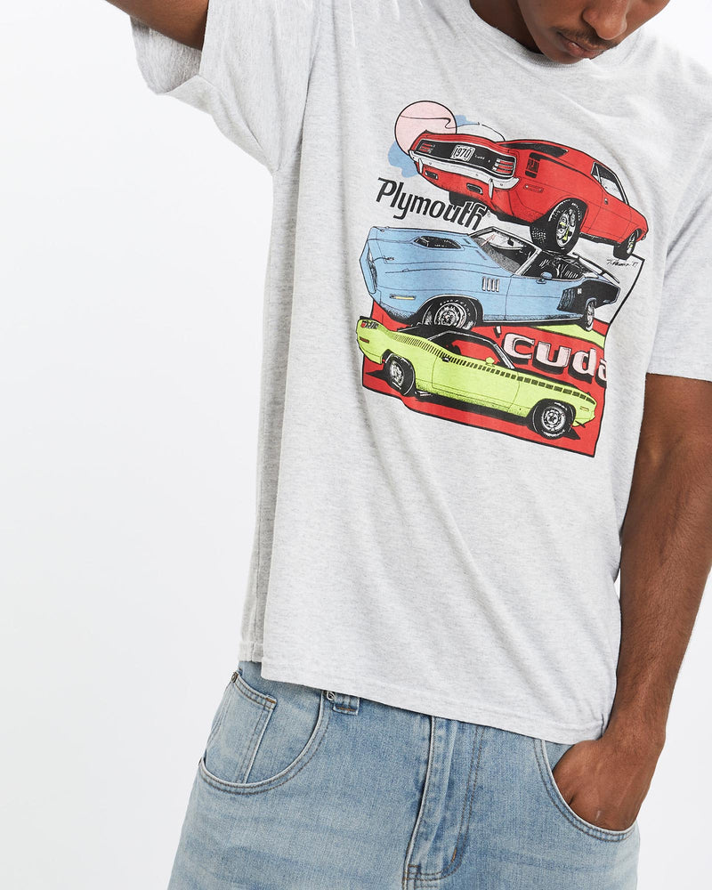 Vintage, 90s, Plymouth, Cuda, Tee, The Real Deal, size medium, colour Grey, newtown, sydney, australia, thrift store, opshop, preloved, secondhand, sustainable, retro, antique, 70s, 80s, 90s, 2000s, 00s, fashion, clothing, streetwear, trendy, garment, style, boutique, store, shop, archive, sale, cheap, best, top, T-Shirts