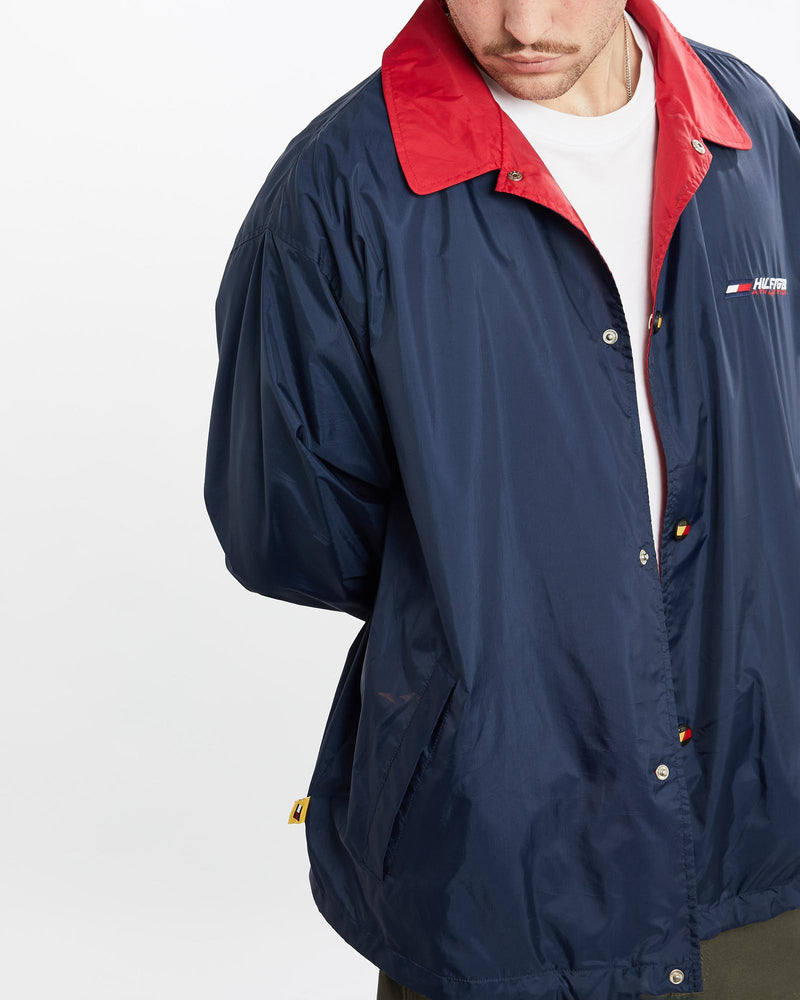 Vintage, 90s, Tommy, Hilfiger, Athletics, Coaches, Jacket, The Real Deal, size extra large, colour Navy, newtown, sydney, australia, thrift store, opshop, preloved, secondhand, sustainable, retro, antique, 70s, 80s, 90s, 2000s, 00s, fashion, clothing, streetwear, trendy, garment, style, boutique, store, shop, archive, sale, cheap, best, top, Jackets