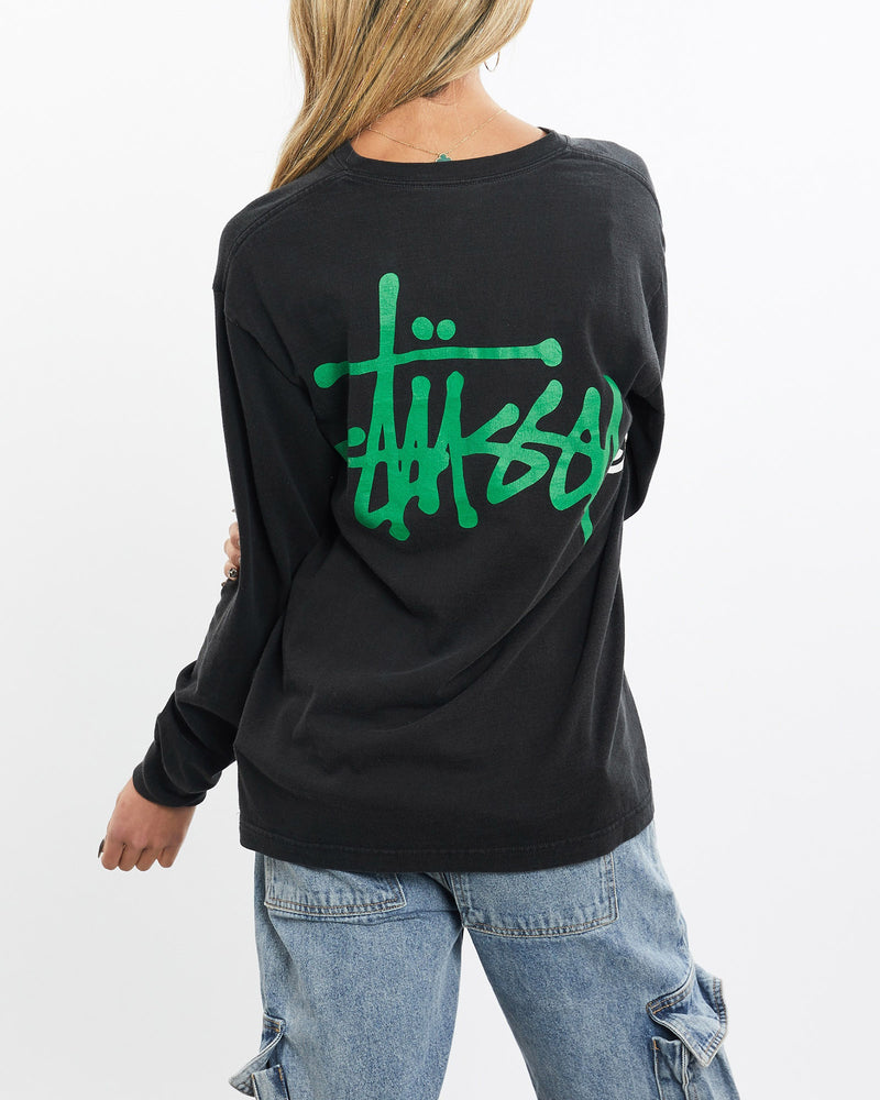 Vintage, Stussy, Long, Sleeve, Tee, The Real Deal, size small, colour Black, newtown, sydney, australia, thrift store, opshop, preloved, secondhand, sustainable, retro, antique, 70s, 80s, 90s, 2000s, 00s, fashion, clothing, streetwear, trendy, garment, style, boutique, store, shop, archive, sale, cheap, best, top, T-Shirts