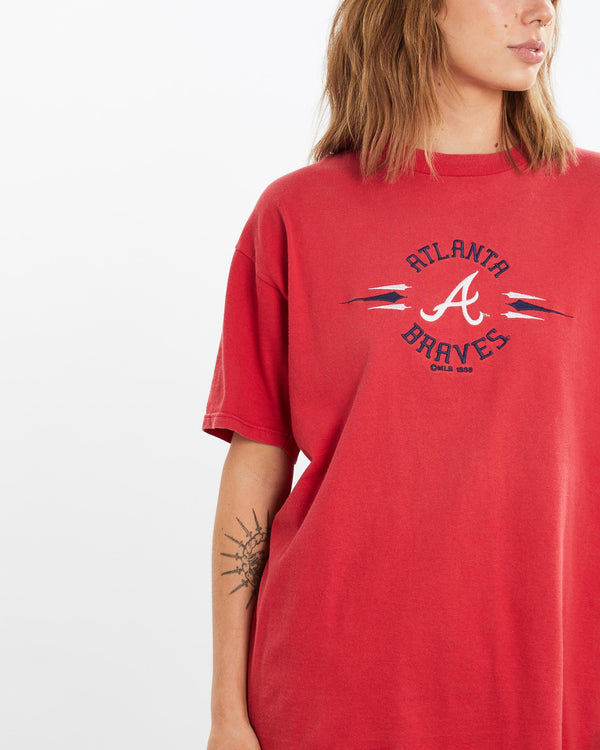 Vintage, 1998, MLB, Atlanta, Braves, Tee, The Real Deal, size medium, colour Red, newtown, sydney, australia, thrift store, opshop, preloved, secondhand, sustainable, retro, antique, 70s, 80s, 90s, 2000s, 00s, fashion, clothing, streetwear, trendy, garment, style, boutique, store, shop, archive, sale, cheap, best, top, T-Shirts