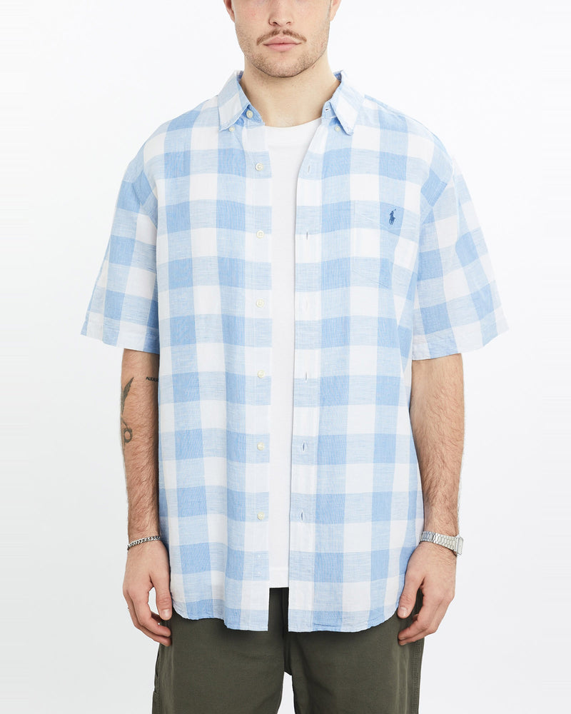 Vintage, 90s, Polo, Ralph, Lauren, Short, Sleeve, Button, Up, Shirt, The Real Deal, size extra large, colour Blue, newtown, sydney, australia, thrift store, opshop, preloved, secondhand, sustainable, retro, antique, 70s, 80s, 90s, 2000s, 00s, fashion, clothing, streetwear, trendy, garment, style, boutique, store, shop, archive, sale, cheap, best, top, Shirts