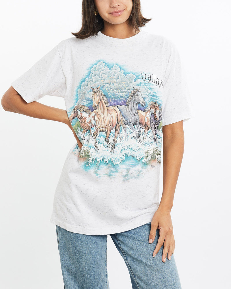 Vintage, 90s, Dallas, Texas, Horse, Wildlife, Tee, The Real Deal, size small, colour Grey, newtown, sydney, australia, thrift store, opshop, preloved, secondhand, sustainable, retro, antique, 70s, 80s, 90s, 2000s, 00s, fashion, clothing, streetwear, trendy, garment, style, boutique, store, shop, archive, sale, cheap, best, top, T-Shirts