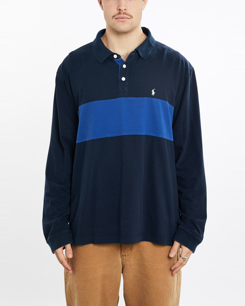 Vintage, 90s, Polo, Ralph, Lauren, Rugby, Shirt, The Real Deal, size extra large, colour Navy, newtown, sydney, australia, thrift store, opshop, preloved, secondhand, sustainable, retro, antique, 70s, 80s, 90s, 2000s, 00s, fashion, clothing, streetwear, trendy, garment, style, boutique, store, shop, archive, sale, cheap, best, top, Shirts