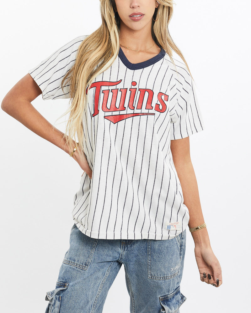 Vintage, 80s, MLB, Minnesota, Twins, Jersey, The Real Deal, size extra small, colour Multicolour, newtown, sydney, australia, thrift store, opshop, preloved, secondhand, sustainable, retro, antique, 70s, 80s, 90s, 2000s, 00s, fashion, clothing, streetwear, trendy, garment, style, boutique, store, shop, archive, sale, cheap, best, top, T-Shirts