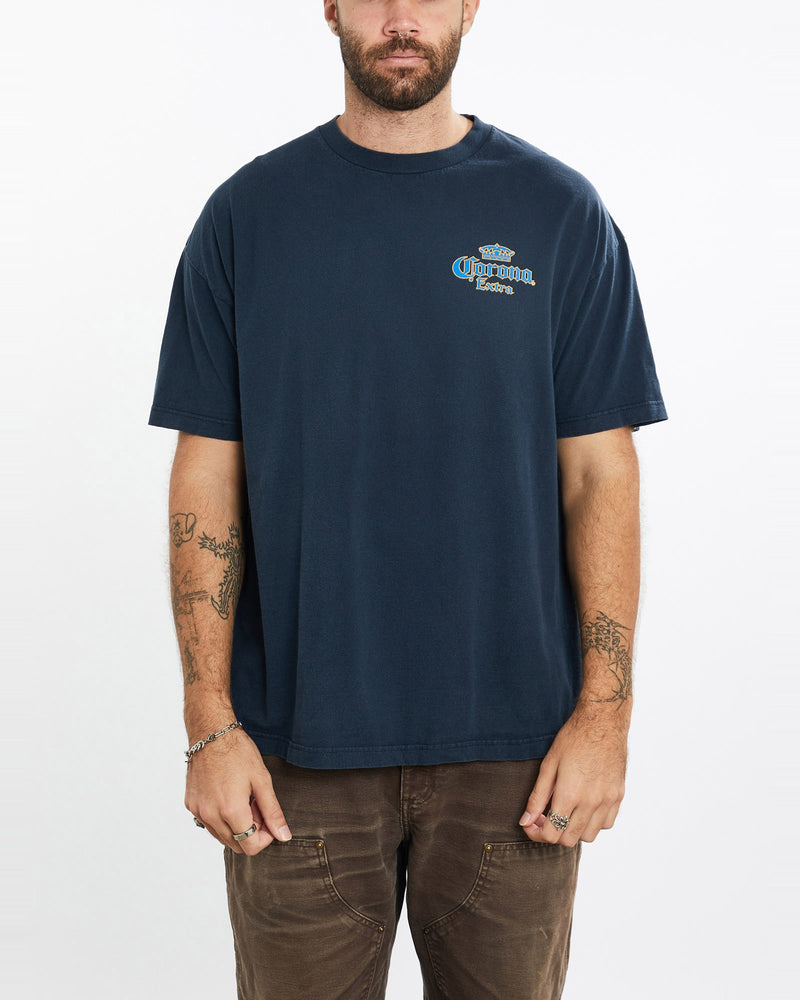 Vintage, Corona, Beer, Tee, The Real Deal, size extra large, colour Navy, newtown, sydney, australia, thrift store, opshop, preloved, secondhand, sustainable, retro, antique, 70s, 80s, 90s, 2000s, 00s, fashion, clothing, streetwear, trendy, garment, style, boutique, store, shop, archive, sale, cheap, best, top, T-Shirts