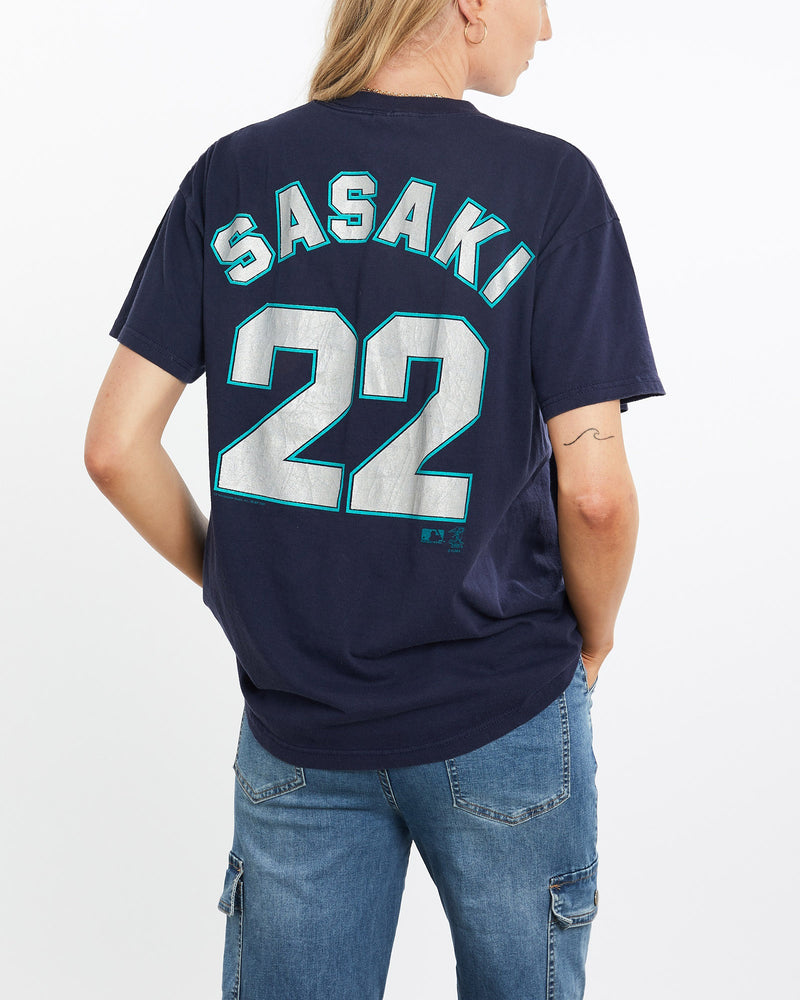 Vintage, MLB, Seattle, Mariners, Kazuhiro, Sasaki', Tee, The Real Deal, size medium, colour Navy, newtown, sydney, australia, thrift store, opshop, preloved, secondhand, sustainable, retro, antique, 70s, 80s, 90s, 2000s, 00s, fashion, clothing, streetwear, trendy, garment, style, boutique, store, shop, archive, sale, cheap, best, top, T-Shirts