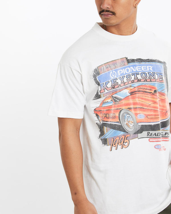 Vintage, 1995, Keystone, Drag, Racing, Tee, The Real Deal, size large, colour White, newtown, sydney, australia, thrift store, opshop, preloved, secondhand, sustainable, retro, antique, 70s, 80s, 90s, 2000s, 00s, fashion, clothing, streetwear, trendy, garment, style, boutique, store, shop, archive, sale, cheap, best, top, T-Shirts