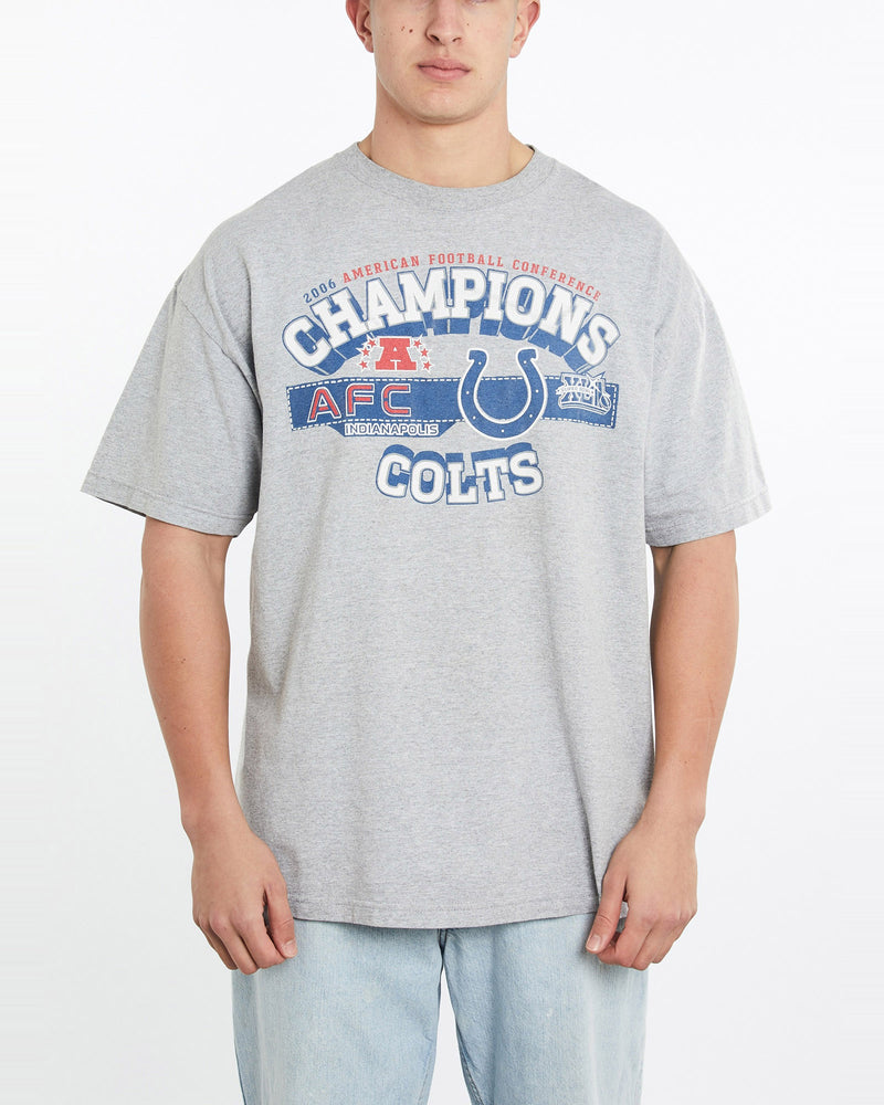 Vintage, NFL, Indianapolis, Colts, Tee, The Real Deal, size double extra large, colour Grey, newtown, sydney, australia, thrift store, opshop, preloved, secondhand, sustainable, retro, antique, 70s, 80s, 90s, 2000s, 00s, fashion, clothing, streetwear, trendy, garment, style, boutique, store, shop, archive, sale, cheap, best, top, T-Shirts