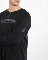 Vintage, Harley, Davidson, Long, Sleeve, Henley, Tee, The Real Deal, size double extra large, colour Black, newtown, sydney, australia, thrift store, opshop, preloved, secondhand, sustainable, retro, antique, 70s, 80s, 90s, 2000s, 00s, fashion, clothing, streetwear, trendy, garment, style, boutique, store, shop, archive, sale, cheap, best, top, T-Shirts