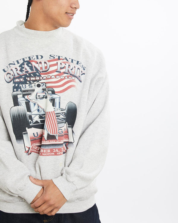 Vintage, United, States, Grand, Prix, Racing, Sweatshirt, The Real Deal, size large, colour Grey, newtown, sydney, australia, thrift store, opshop, preloved, secondhand, sustainable, retro, antique, 70s, 80s, 90s, 2000s, 00s, fashion, clothing, streetwear, trendy, garment, style, boutique, store, shop, archive, sale, cheap, best, top, Sweats and hoodies