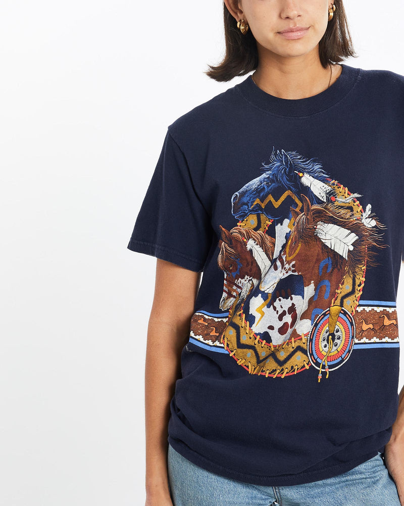 Vintage, 90s, New, Mexico, Horse, Wildlife, Tee, The Real Deal, size small, colour Navy, newtown, sydney, australia, thrift store, opshop, preloved, secondhand, sustainable, retro, antique, 70s, 80s, 90s, 2000s, 00s, fashion, clothing, streetwear, trendy, garment, style, boutique, store, shop, archive, sale, cheap, best, top, T-Shirts