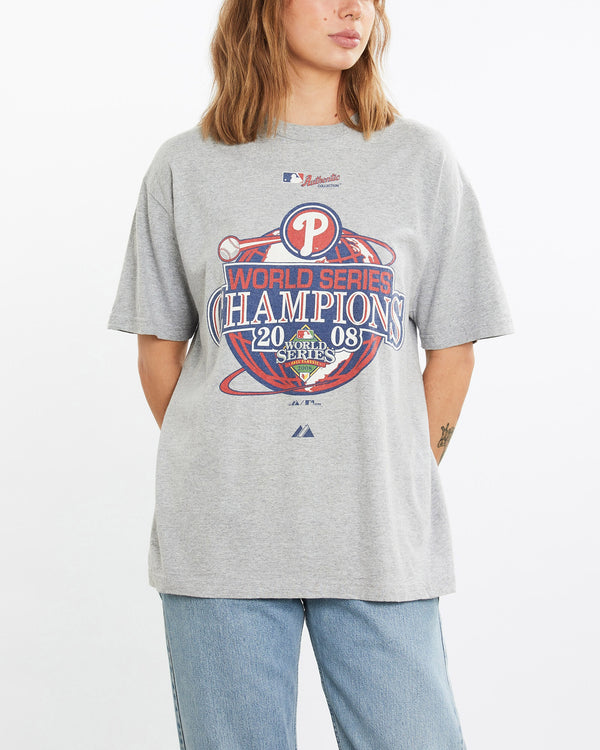 Vintage, MLB, Philadelphia, Phillies, World, Series, Tee, The Real Deal, size medium, colour Grey, newtown, sydney, australia, thrift store, opshop, preloved, secondhand, sustainable, retro, antique, 70s, 80s, 90s, 2000s, 00s, fashion, clothing, streetwear, trendy, garment, style, boutique, store, shop, archive, sale, cheap, best, top, T-Shirts
