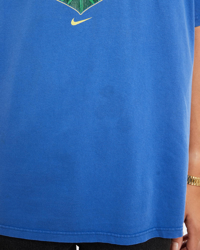 Vintage, Nike, Brazil, Futbol, Tee, The Real Deal, size large, colour Blue, newtown, sydney, australia, thrift store, opshop, preloved, secondhand, sustainable, retro, antique, 70s, 80s, 90s, 2000s, 00s, fashion, clothing, streetwear, trendy, garment, style, boutique, store, shop, archive, sale, cheap, best, top, T-Shirts