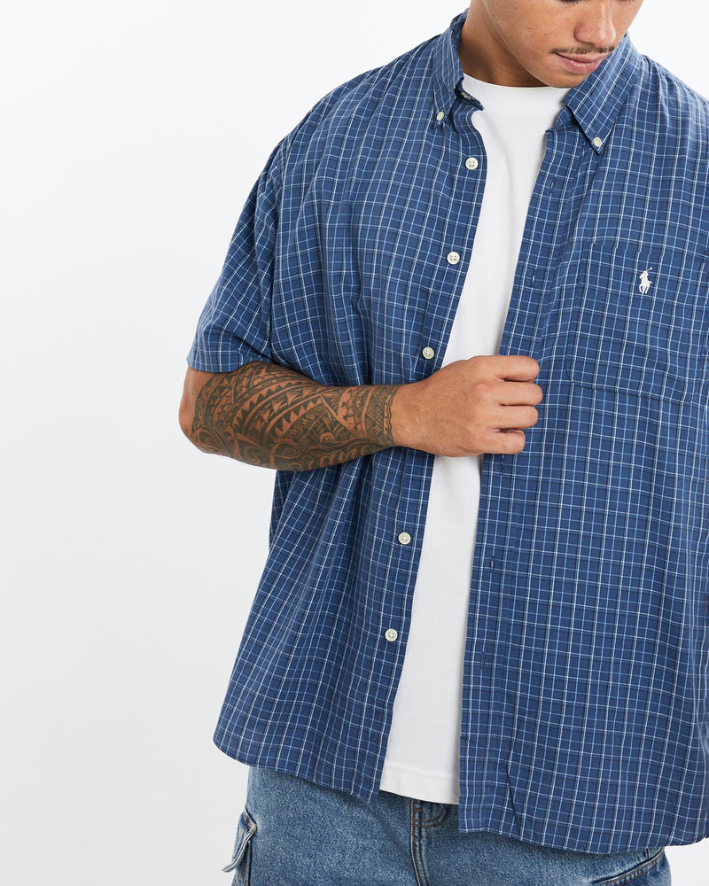 Vintage, 90s, Polo, Ralph, Lauren, Short, Sleeve, Button, Up, Shirt, The Real Deal, size extra large, colour Blue, newtown, sydney, australia, thrift store, opshop, preloved, secondhand, sustainable, retro, antique, 70s, 80s, 90s, 2000s, 00s, fashion, clothing, streetwear, trendy, garment, style, boutique, store, shop, archive, sale, cheap, best, top, Shirts