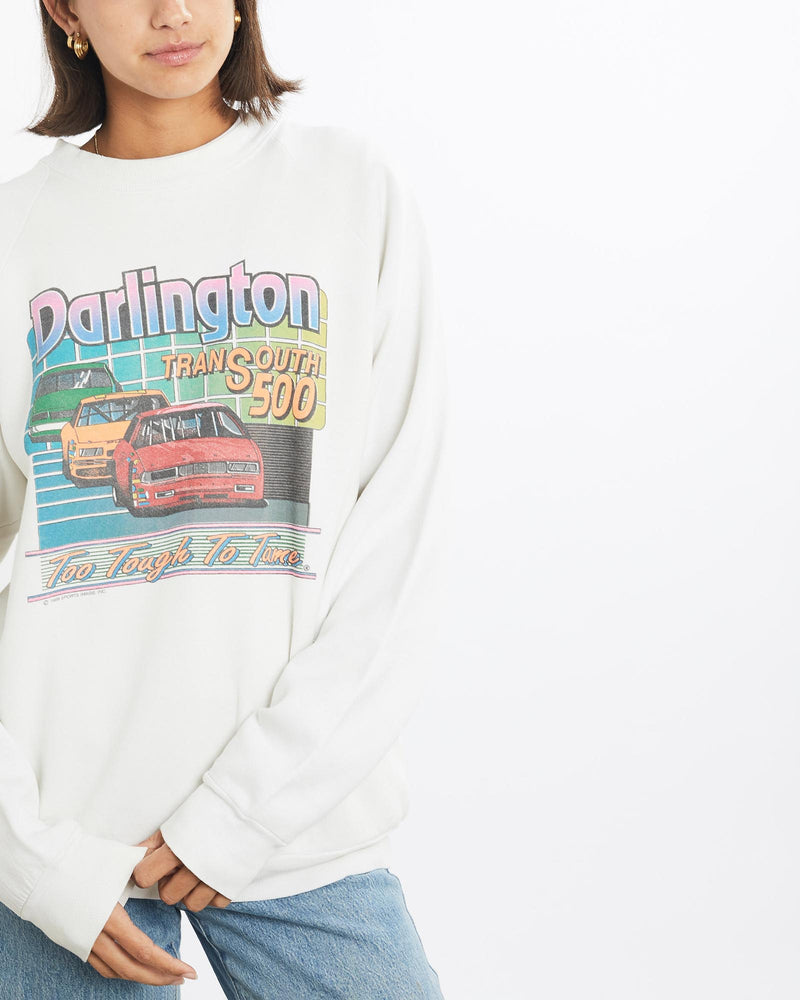 Vintage, 1989, Darlington, TranSouth, 500, Racing, Sweatshirt, The Real Deal, size small, colour White, newtown, sydney, australia, thrift store, opshop, preloved, secondhand, sustainable, retro, antique, 70s, 80s, 90s, 2000s, 00s, fashion, clothing, streetwear, trendy, garment, style, boutique, store, shop, archive, sale, cheap, best, top, Sweats and hoodies