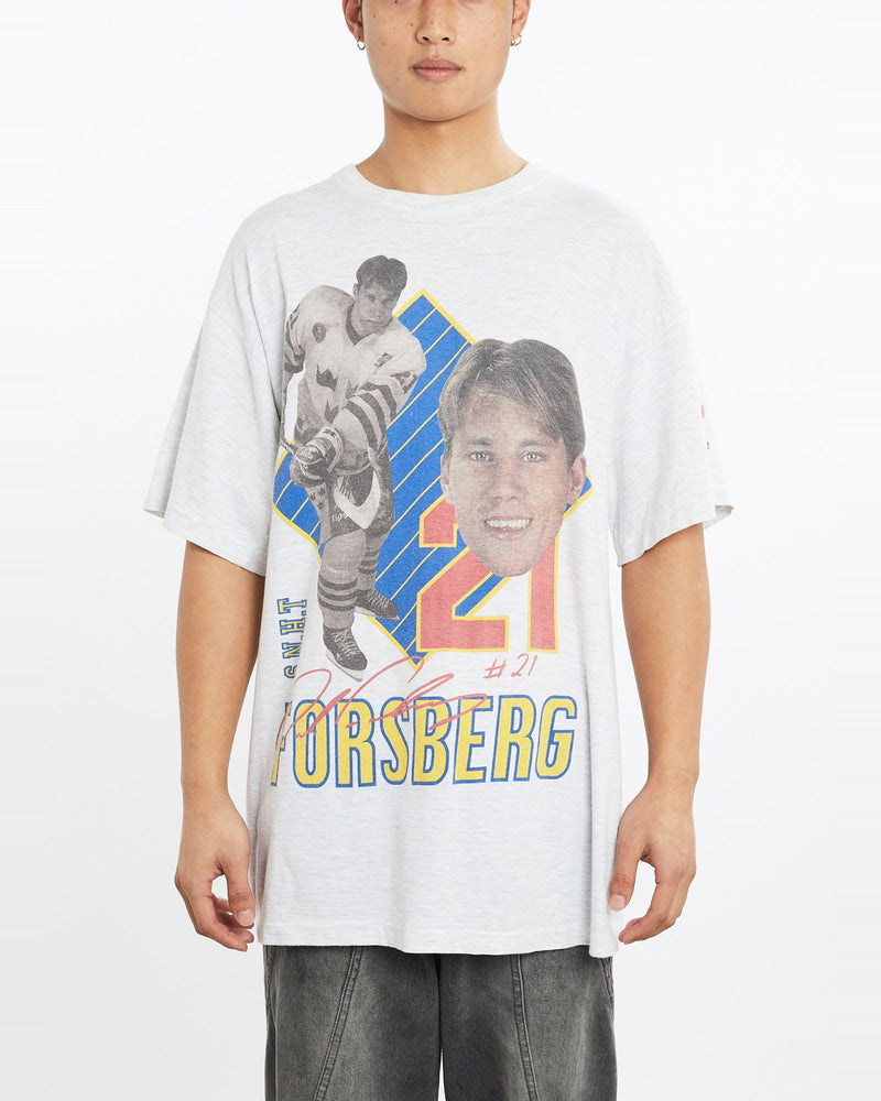 Vintage, 90s, Peter, Forsberg, Swedish, National, Hockey, Team, Tee, The Real Deal, size extra large, colour Grey, newtown, sydney, australia, thrift store, opshop, preloved, secondhand, sustainable, retro, antique, 70s, 80s, 90s, 2000s, 00s, fashion, clothing, streetwear, trendy, garment, style, boutique, store, shop, archive, sale, cheap, best, top, T-Shirts