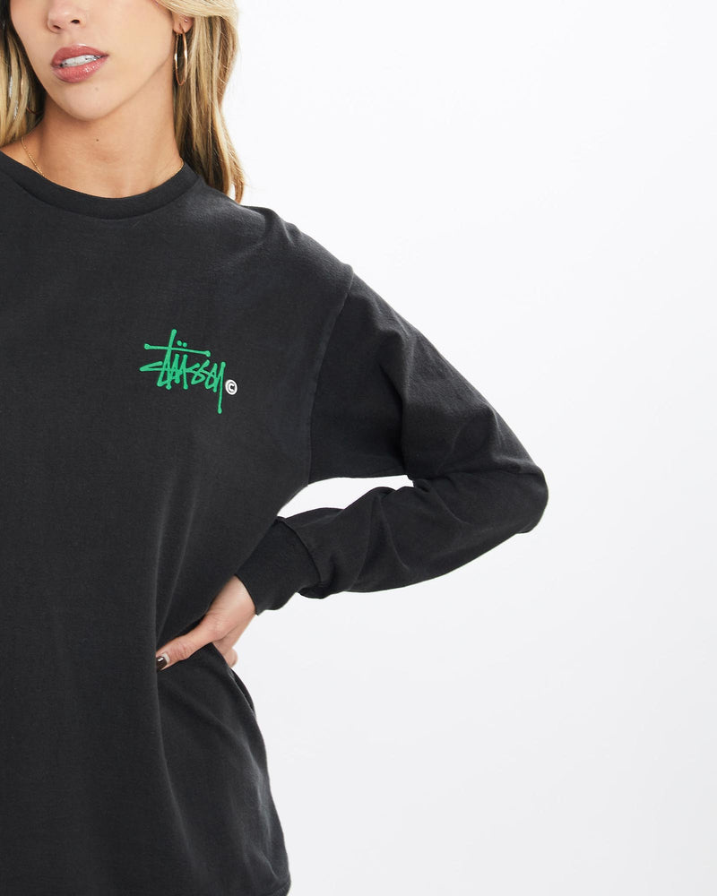 Vintage, Stussy, Long, Sleeve, Tee, The Real Deal, size small, colour Black, newtown, sydney, australia, thrift store, opshop, preloved, secondhand, sustainable, retro, antique, 70s, 80s, 90s, 2000s, 00s, fashion, clothing, streetwear, trendy, garment, style, boutique, store, shop, archive, sale, cheap, best, top, T-Shirts
